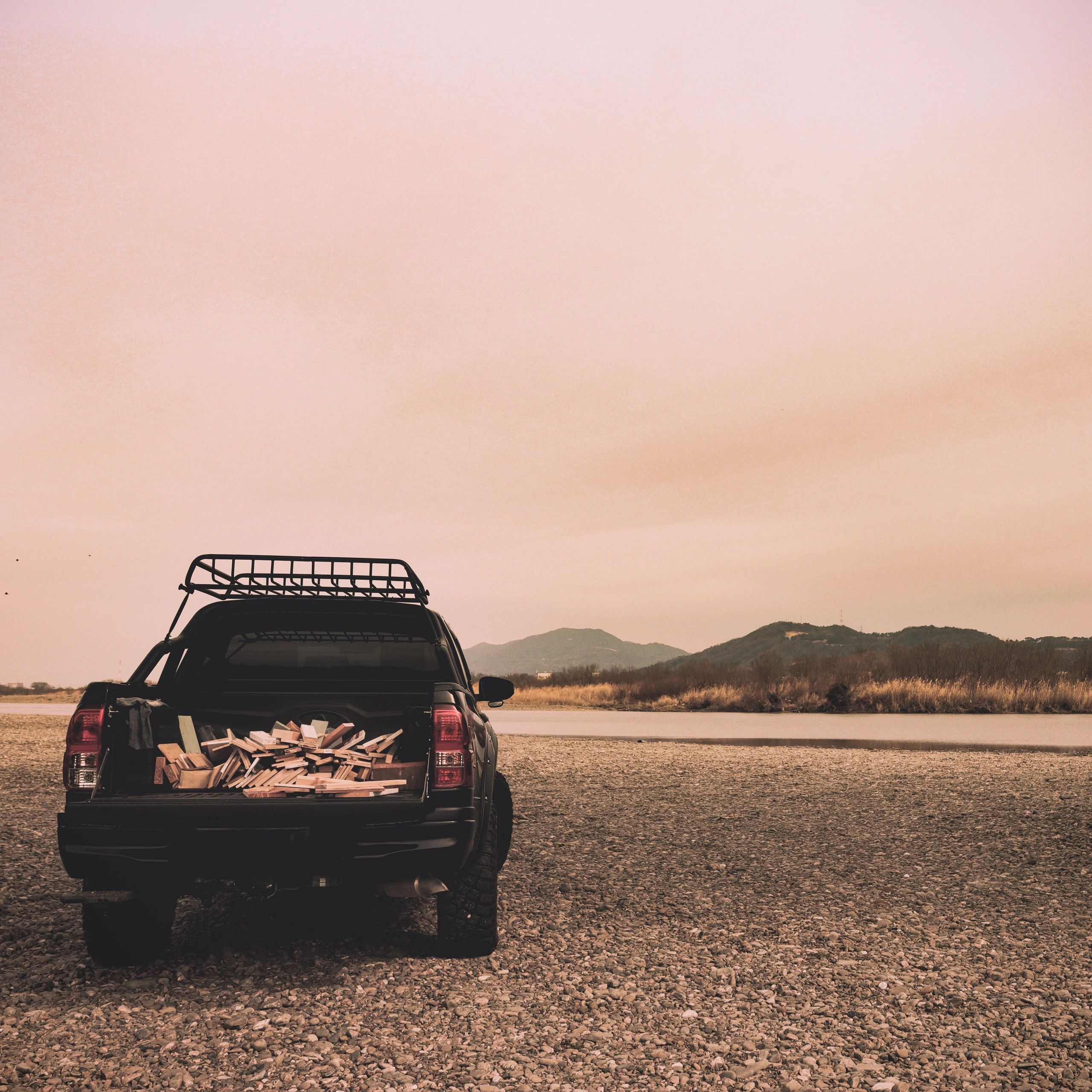 Pickup truck in mountain terrain