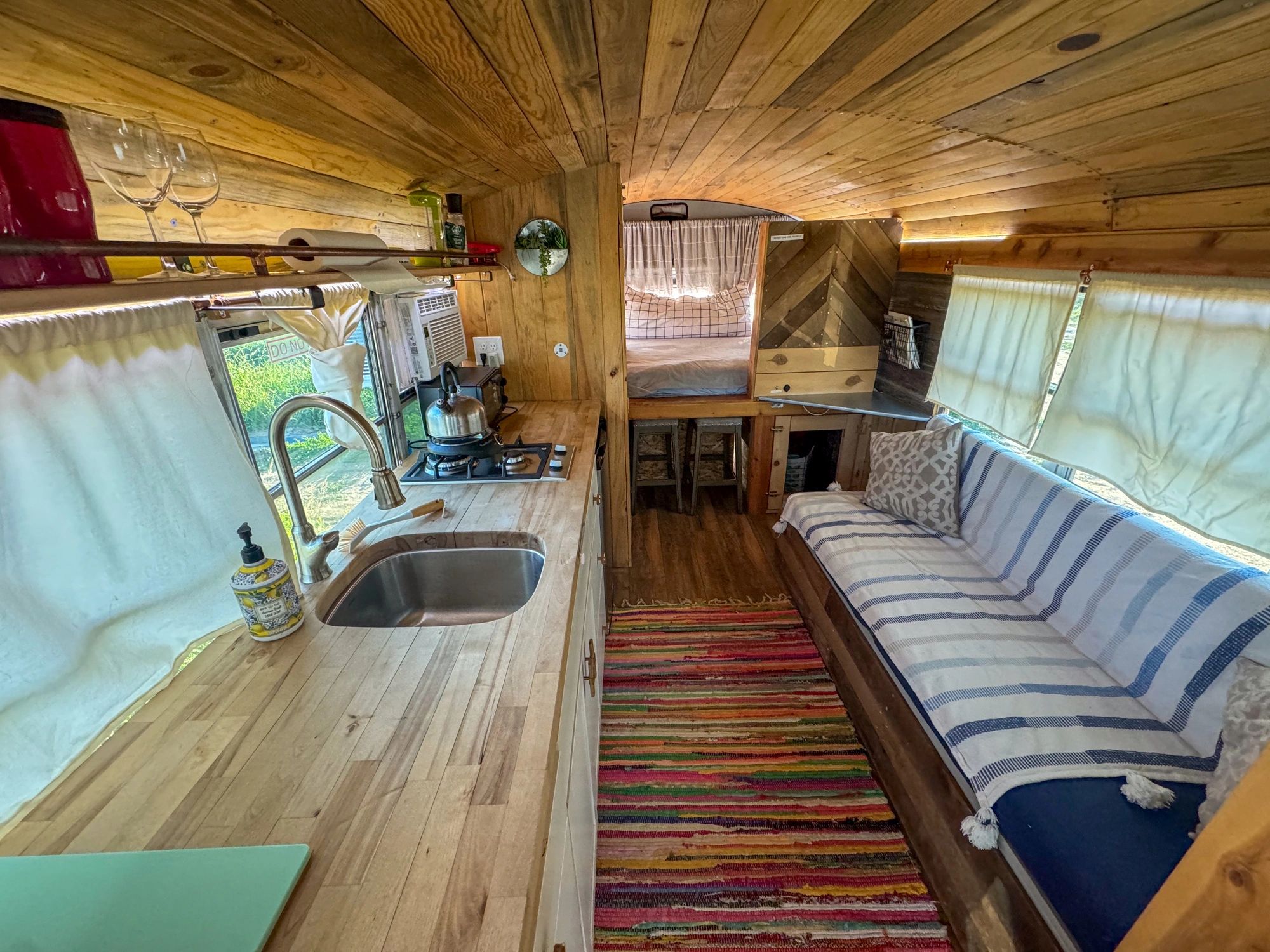 Modern compact camper interior with efficient built-in features